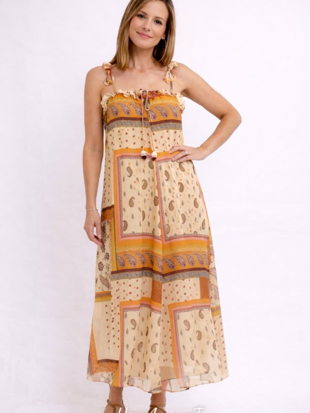Zara Patchwork Paisley Maxi Dress Medium Boho Ruffle Strappy NWT